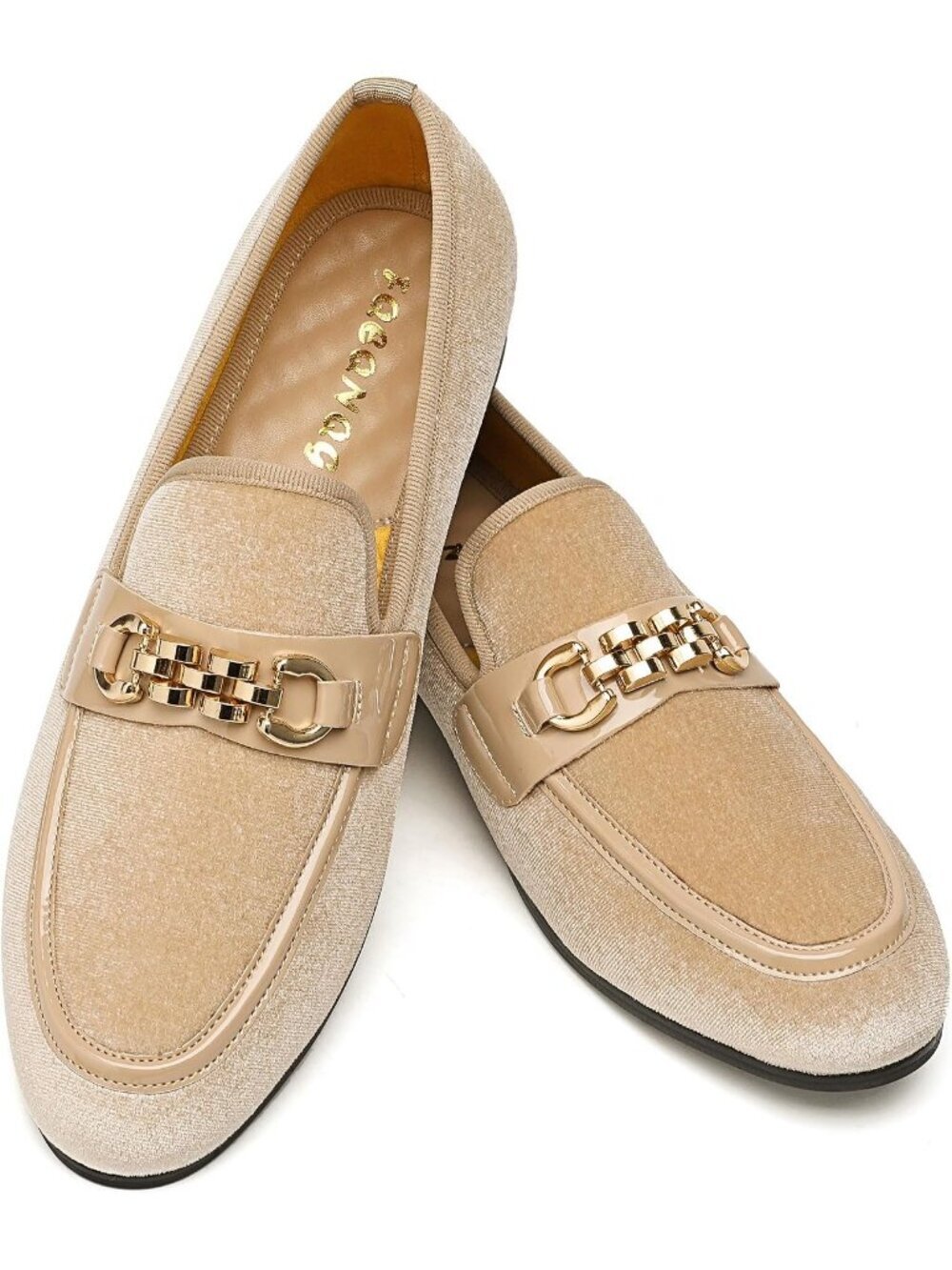 FQEQNQG Men's Beige Velvet Loafers Penny Slip On Smoking Luxury Wedding Shoes